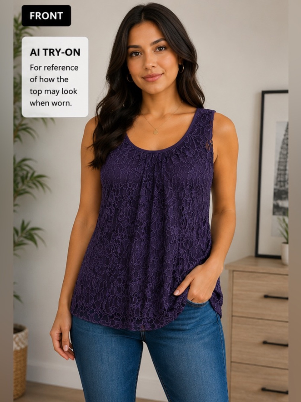 NY & C Purple Lace Sleeveless Tank Top
